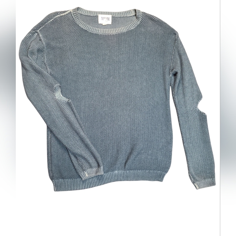 Nation LTD Over Dyed 100% Cotton Cold Elbow Slouchy Blue Sweater Size Large - Picture 2 of 3